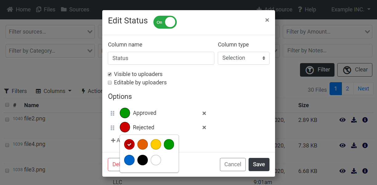 Selection field - choose colors