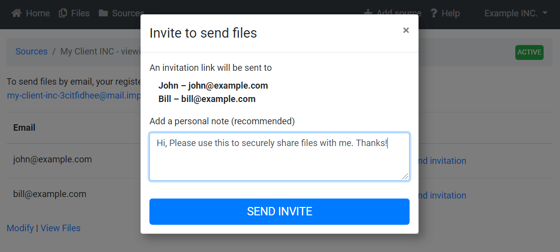 Manual upload source - Send invites